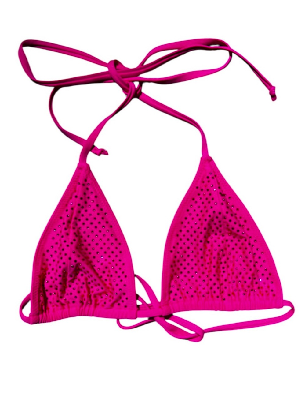 🌻NWOT Good American Pink Glow Rhinestones Triangle Tiny Ties Bikini Top Size L